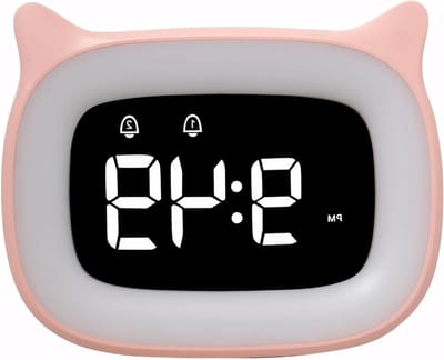 Digitale wekker - Nachtlamp klok - Rustig wakker worden - Instelbaar nachtlampje - 11.5 x 9.3 x 4.2 cm - Roze