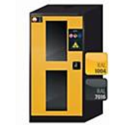 asecos CS-CLASSIC-G chemische opbergkast, scharnierende deur met glasuitsparing, links scharnier, voorkant in veiligheidsgeel, B 545 x D 520 x H 1105 mm