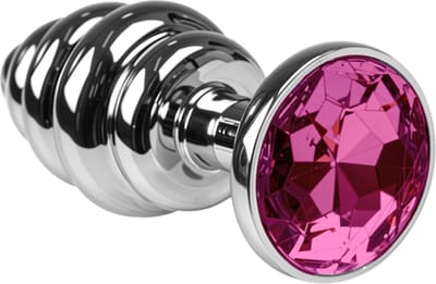 Cupitoys® Metalen buttplug - Zilver - Diamant lichtroze - Geribbeld - Small - Sex toys voor vrouwen - Sex toys voor mannen - Buttplugs