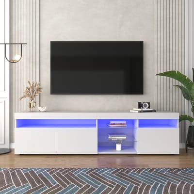 FloraGrace Televisiemeubel - Hoogglans Front Met Ledverlichting Met 4 Modussen - Opbergkast Voor Woonkamer En Eetkamer - MDF Wit - 180x35x48 Cm