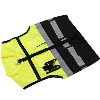 Gilet de sécurité réfléchissant multifonctionnel réglable en tissu tricoté chaîne gilet de sécurité haute visibilité
