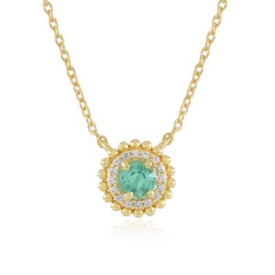 Cavill - Zilveren Halsketting - 925 Sterling Zilver Verguld - 0,351 ct Colombiaanse Smaragd Rond Prong - 16x Zirkonia Pavé - Elegante Damesketting