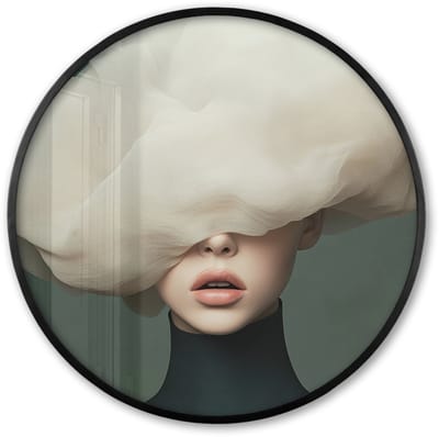 Poster in lijst Rond - Fotolijst 60x60 cm - Posters - Hoed - Vrouw - Beige - Ronde posterlijst zwart - Decoratie - Wanddecoratie woonkamer - Muurdecoratie slaapkamer
