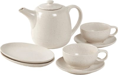 Broste Copenhagen Theeset Nordic Vanilla 7-delig / 2 personen - 1 theepot, 2 bordjes en 2 kop en schotels