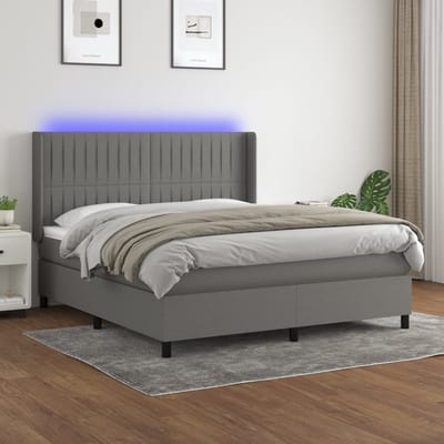 vidaXL - Boxspring - met - matras - en - LED - stof - donkergrijs - 180x200 - cm