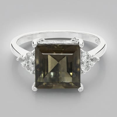 Cavill - Zilveren Ring met 2,92 ct Carré Rookkwarts en 0,33 ct Witte Topaas - 925 Sterling Zilver - Elegante Damesring - Braziliaanse Edelsteen