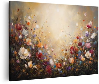 Artaza Canvas Schilderij Kleurrijke Bloemen - Abstracte Kunst - Multikleur - 30x20 cm - Klein - Wanddecoratie Woonkamer - Schilderijen - Muurdecoratie