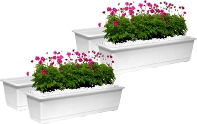 Geli Plantenbak kunststof - Set van 4x stuks - wit - L60 x B17,5 x H14,5 cm - Bloembakken/plantenbakken voor binnen/buiten