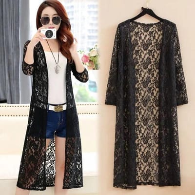 Zomer Dames Draag Kant Cardigan Zonnebrandcrème Lange mouwen Grote maat Medium lengte Dunne Jas XXXXL gray