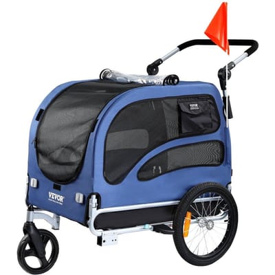 Remorque de Vélo pour Chien, Supporte jusqu'à 100 lbs, Poussette/Chariot 2-en-1 pour Animaux, Porte-Vélo, Châssis de Chariot Facile à Plier avec Roues à Libération Rapide, Universel