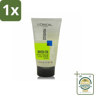 1 x L'Oréal Studio Line Invisi Fix 24H Clear & Clean Gel Strong 150 ml- 24 Uur Fixatie - Natuurlijke Look - Haar Fixatie - Gel Haar - Gezond Haar