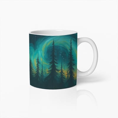 Betoverd Bos Nacht Mok – Mystieke Noorderlicht Koffiebeker