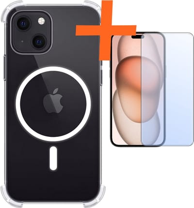 Hoes - Met Screenprotector - Geschikt voor Apple iPhone 15 - Magsafe Compatible - Sterk & Shockproof - Back Cover - Shock Proof Case - Telefoon Hoes - Transparant