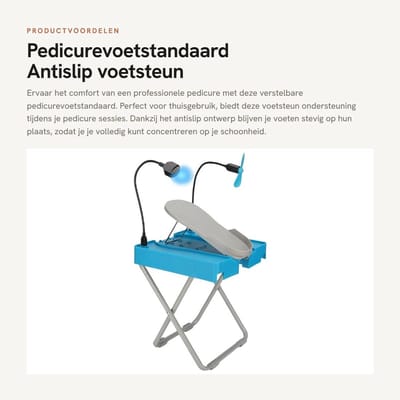 Dailygoods- Pedicurevoetstandaard Verstelbaar - Antislip - Voetenbankje - Opbergdoos - Ventilator met licht - Comfortabele positie - Voetsteun