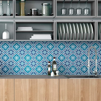 Zelfklevende tegelmuurstickers voor keuken en badkamer - 9 cementtegelstickers, Azulejos-stijl, Kathinas - 9 stickers, 10x10 cm