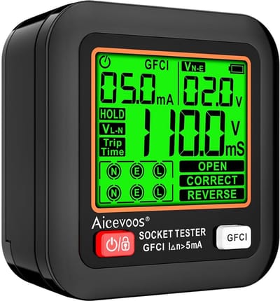 Stekkertester met RCD-test en LCD-display - 6 Foutdiagnoses, Spanning & Frequentie - 90-250V/45-65Hz