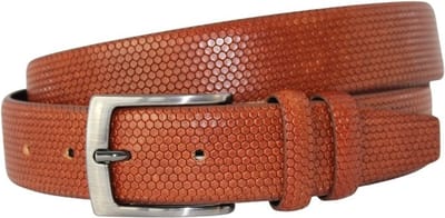 Luxe Italiaanse Heren Riem - Cognac - Honinggraat print - Riemmaat 105 - Leren Riem - Nette Riem - Pak riem cognac - Nette Ceintuur