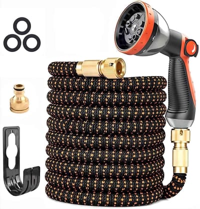 Tuinslang Uitrekbaar - Flexibele Waterslang - Tuin Water Geven - Versterkte 3-laags Latex - 22.5 Meter - Zwart Oranje