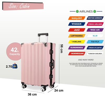 Robuuste harde koffer voor in de cabine 36 x 24 x 56 cm Bagage Geschikt voor Easyjet, Ryanair, Wizzair