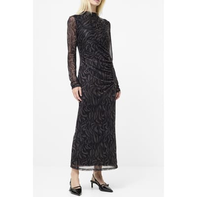 French Connection Zaria Mesh L/s Dress Khaki/blk Maat: XS | Maxi Jurken Outlet | Dames | Zwart