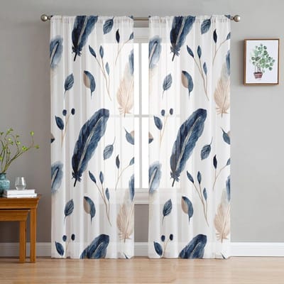 Blauwe Pauwenveer Tule Gordijnen Woonkamer Keuken Chiffon Gordijn Slaapkamer Balkon Transparant Gordijn Mode Woondecoratie 135W x 114H(cm) white