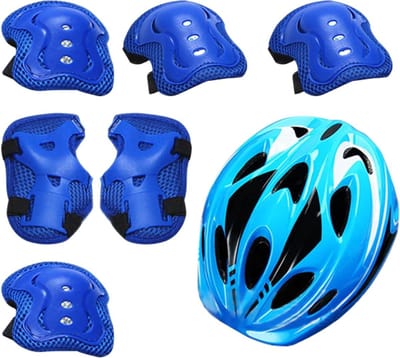 Beschermingsset Kinderen - Veiligheidsuitrusting Set - Actieve Sporten - Schokbestendig Lichtgewicht - 7 Delig - Blauw