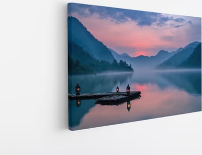 Saammp Canvas Schilderij - Zonsondergang in thailand - Natuur - Landschap - 45x30 - Foto op canvas - Wanddecoratie - Muurdecoratie Woonkamer - Slaapkamer decoratie - Canvas Print