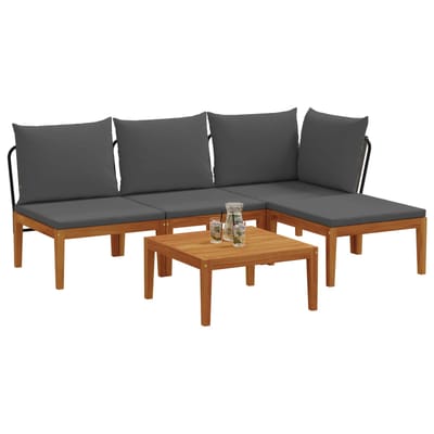 vidaXL - 5 - st - Tuin - Lounge - Set - met - Kussens - Massief - acaciahout - & - touw