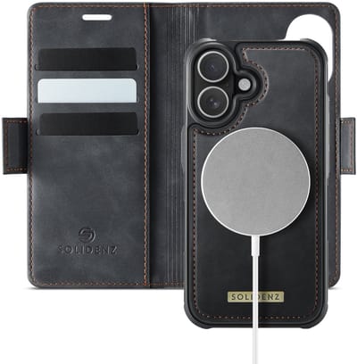 Solidenz Luxe 2-in-1 Wallet Hoesje geschikt voor iPhone 16 - Geschikt voor MagSafe Hoes - Afneembare Case - Zwart