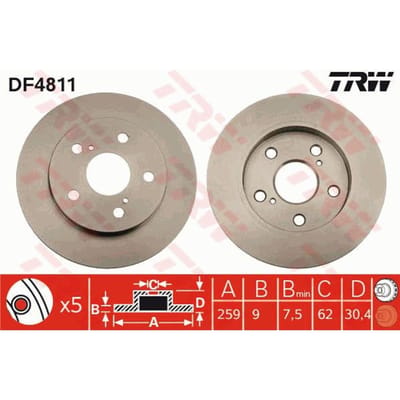 Remschijf TRW DF4811 achter, volledig, 1 Stuk