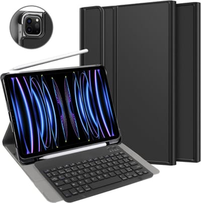 Just in Case tablet Hoes met Toetsenbord geschikt voor iPad Pro 12.9 (2022) / Pro 12.9 (2021) - AZERTY Bluetooth Keyboard Case - Zwart