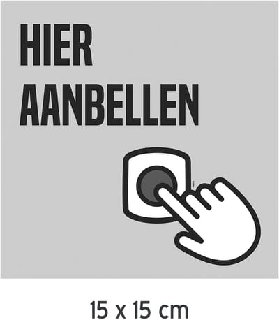 Pictogram/ bord | "Hier aanbellen" | 15 x 15 cm | Forex | Deurbord | Receptie | Onthaal | Levering | Aanmelden | Bel | Bellen | 1 stuk