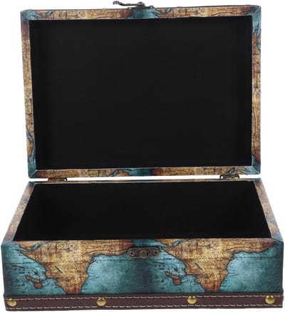 Vintage opbergdoos van hout met antiek wereldkaartpatroon, stofdicht design voor sieraden en decoratie, compacte organizer voor retro slaapkamerstijl