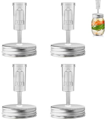 4 stuks roestvrijstalen fermentatie deksels - fermentatie kit voor potten met brede opening - waterloze waterslotdeksels - voor kaliber 87 mm, weckpot (potten niet inbegrepen) - zilver