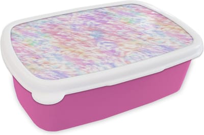 Broodtrommel Roze - Lunchbox - Brooddoos - Regenboog - Verf - Patroon - Tie dye - 18x12x6 cm - Kinderen - Meisje