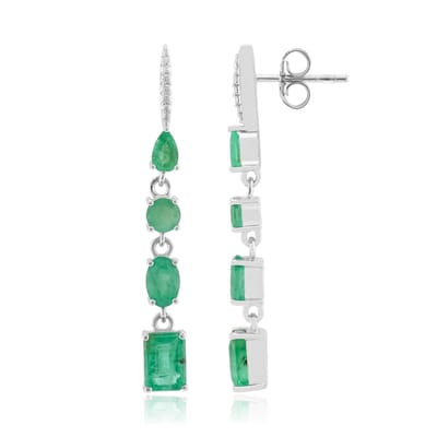 Cavill - Luxe Oorstekers 925 Sterling Zilver met Braziliaanse Nova Era Smaragd 3,108 ct - Achthoek & Ovaal Slijpvorm - Elegante Zirkonen Oorbellen