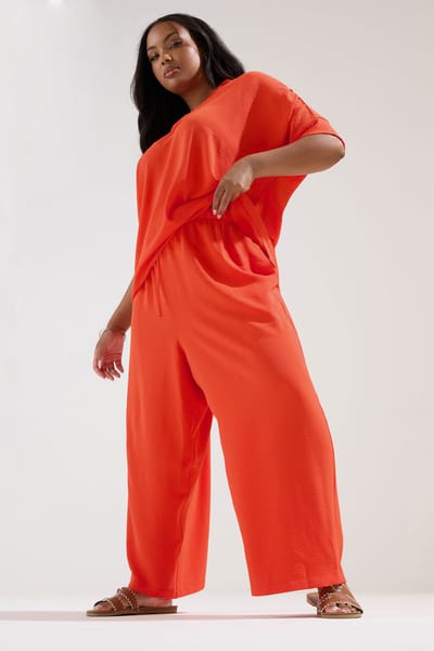Yours Oranje Broek Met Wijde Pijpen En Strikceintuur Size 50-52