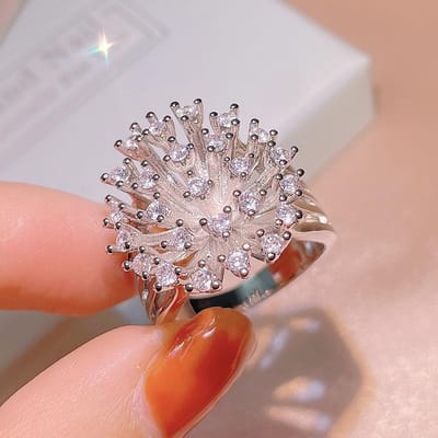 Stempel Nieuwe Luxe Super Glanzende Zirconia Holle Sneeuwvlok Ring Vrouwen Feest Verjaardag Sieraden Cadeau 7 white