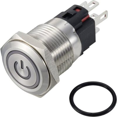 TRU COMPONENTS TC-12647388 Druktoets 250 V/AC 3 A 1x uit/(aan) IP65 Blauw Moment RVS 1 stuk(s)