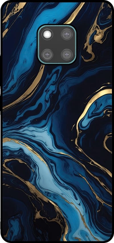 Smartphonica Telefoonhoesje Geschikt voor Huawei Mate 20 Pro met marmer opdruk - TPU backcover case gold blue marble design - Goud Blauw geschikt voor Huawei Mate 20 Pro