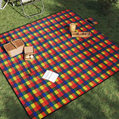 vidaXL - Picknickkleed - opvouwbaar - geruit - 200x200 - cm - fluweel - meerkleurig