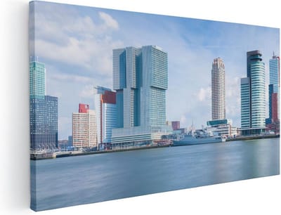 Artaza Canvas Schilderij Rotterdam - 40x20 cm - Klein - Wanddecoratie Skyline - Muurdecoratie Stad - Schilderijen Op Canvas