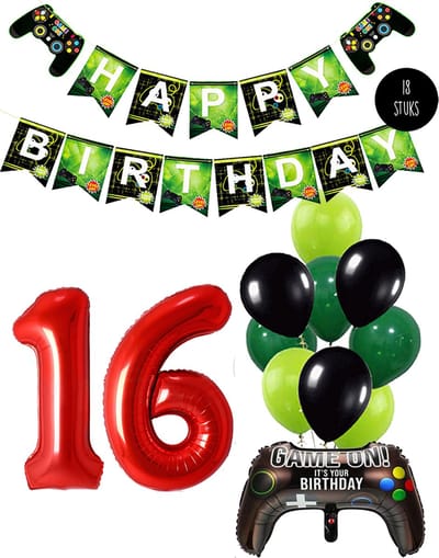 Cijfer Ballon 16 Game Videospel Verjaardag Thema - De Versiering voor de Gamers Birthday Party van Snoes