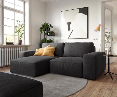 Hoeksofa Lanzo microvezel zwart 230x155 cm met variabele recamière en hocker