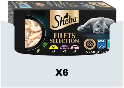 Sheba Kattenvoer Nat Filets Kip & Zalm in Saus Multipack - 6 x 6x60 gr - Voordeelverpakking