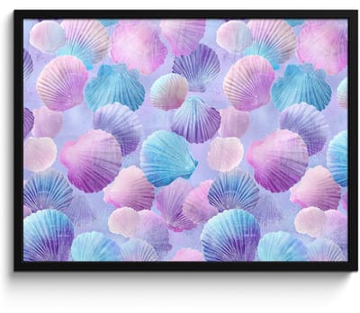 Poster in lijst - Fotolijst 80x60 cm - Posters - Schelpen - Paars - Blauw - Patroon - Posterlijst zwart - Decoratie - Wanddecoratie woonkamer - Muurdecoratie slaapkamer