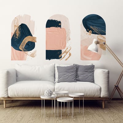 Vooraf gelijmd vliesbehang met gigantische muurschilderingen - ABSTRACTE ROZE EN BLAUWE BOGEN - 60x90cm