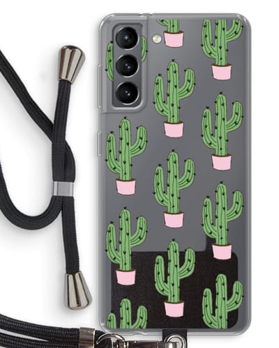 Case Company® - Hoesje met koord geschikt voor Samsung Galaxy S21 hoesje met Koord - Cactus Lover - Telefoonhoesje met Zwart Koord - Bescherming aan alle Kanten en Over de Schermrand