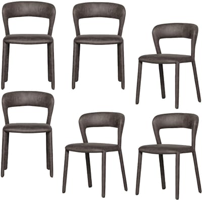 WOOOD Noble Eetkamerstoelen - Leerlook - Zwart/Grijs - Set van 6