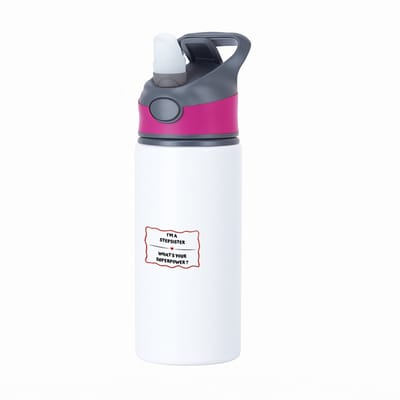 Hacebo® - I'm a stepsister what's your superpower? waterfles met rietje roze - Zus - super stiefzus - verjaardag - cadeautje voor zus - zus artikelen - kado - geschenk - water fles - 650ML
